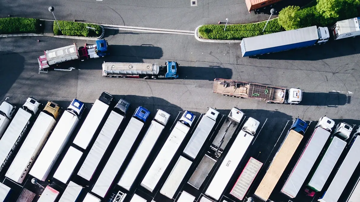 Finished trailers in the yard, seen from above