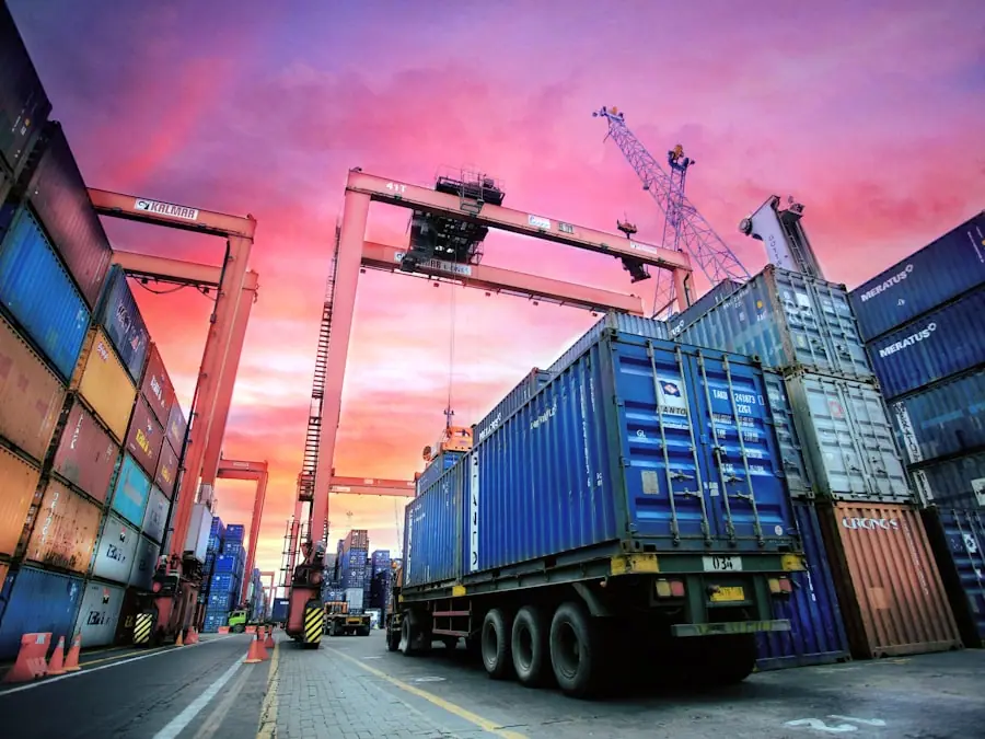 containers loaded at the terminal at dusk
